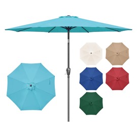 Simple Deluxe 9' Patio Umbrella Outdoor Table Market Yard Umbrella with Push Button Tilt/Crank, 8 Sturdy Ribs for Garden, Deck, Backyard, Pool, Turquoise