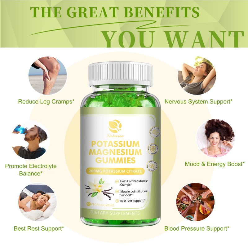 Lukaree Potassium Magnesium Gummies Magnesium Glycinate Potassium Citrate Plus Omega