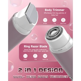 Bikini Trimmer for Women,Shaver with Dual Heads for Body Pubic Hair,Electric Razors for Women,Facial Razor for Travel,IPX7 Waterproof,Smooth Ceramic Blade for Underarm Body Leg Face (Blush Pink)