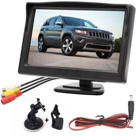 B-Qtech 5 inch HD Backup Camera Monitor only Rear View Reverse Display Screen with Two Brackets, V1/V2 Two Video Input, 12V/24V Vehicle Backup Camera Display for Car SUV Van Truck