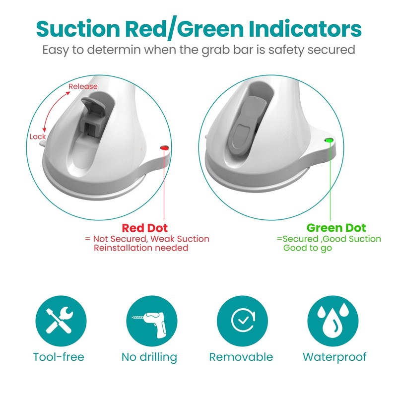 16 Inch Long Suction Grab Bar for Bathroom Indicator Light,