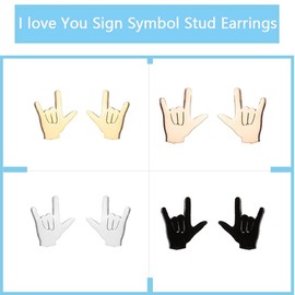 I Love You Hand Sign Language Symbol Stud Earrings for Women (silver)