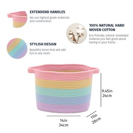OrganiHaus Baby Storage Basket, Bathroom Storage Basket, Cotton Rope Basket for Baby Room Decoration, Storage Basket for Books and Toys 35 x 23, Rainbow
