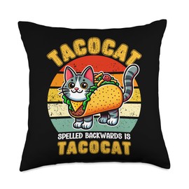 Retro Tacocat Spelled Backwards Is Taco Cat Men Women Kids Throw Pillow