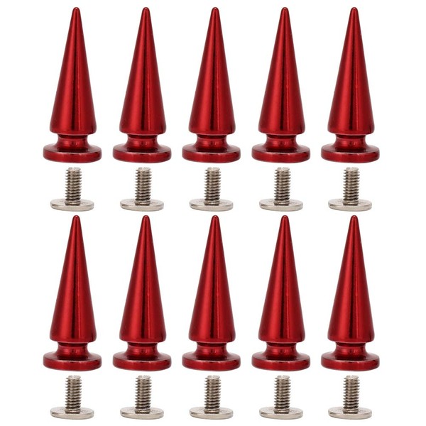 HEEPDD 10 Pieces 10 x 26 mm Large Size Cone Spikes Punk Rivets Bolt Tree Shape Back Spikes for DIY Leather Shoes Jacket Craft Clothes Bag (Red)