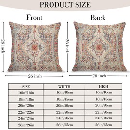 BUAEL Boho Throw Pillow Covers 26x26 inch Set of 2,Boho Vintage Carpet Pattern Antique Ethnic Decor Double Sided Pattern Cushion Cover Soft Pillow Case Living Sofa Room Bed Square Pillow Cover