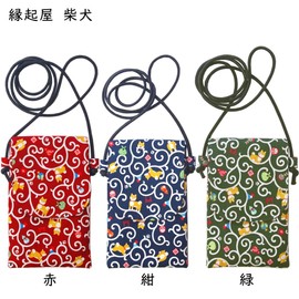 Kyoisu Smartphone Shoulder Bag, Light Dog, Portable, Cotton, Sacoche with Lid, Smartphone Pochette, Auspicious Shop, Shiba Inu, Red, Auskiya Shiba Inu Red