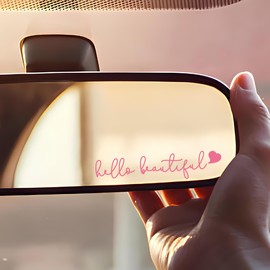 3X Hello Beautiful Car Mirror Decal, Rearview Mirror Decal, Car Mirror Accessories, Rearview Mirror Accessories, Laptop Decals, Cute Car Stickers by Comasol (Pink)