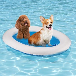 Dog Pool Float - 2025 Upgraded Tear Resistant Oxford Stable Support Dog Floatie, Inflatable Summer Doggies Raft Toy for Swimming Pool (up to 45lb), White