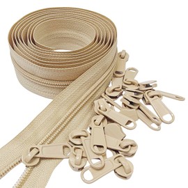 MebuZip #5 Nylon Coil Zippers by The Yard Bulk Zipper Roll Zipper Tape 10 Yards with 25pcs Pulls for Sewing Tailor DIY Craft Bags Pillows (Beige 10Yards)