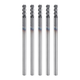 HARFINGTON 5pcs Carbide Square Nose End Mill Bit 5/64" Cut Dia 4 Flutes TiAlN Coated Milling Cutter for Hardened Steel Metal (5/64" Shank 3/16" Cut Length 1-1/2" Long 45 Degree HRC53-55)