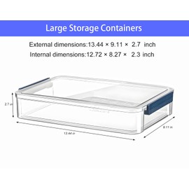 RHONZHAO 2 Pcs 5.5qt 9 x 13 Plastic Portable Project Case With Snap-Tight Latch, Clear Stackable Storage Boxes Organizer for A4 Files, Photos, Scrapbooks, Art Supplies (‎Blue Latch, Large)