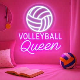 Volleyball Queen Neon Sign for Wall Decor – LED Light Up Volleyball Sign USB Dimmable Pink Wall Light for Teen Girl Bedroom Sports Room Dorm Gym Party Gift for Girls