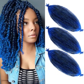 Springy Afro Twist Hair Pre Fluffed Marley Twist Braiding Hair Spring Twist Hair Wrapping Hair (1B-Blue, 16 inch(Pack of 3))