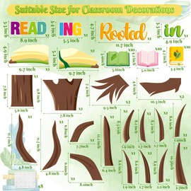 CY2SIDE Reading Tree Bulletin Board - 55PCS Rooted in Reading Tree Cutout for Bulletin Border Sets Books Name Tags Leaves Cutout Trim Border Kit Back to School Chalkboard Wall Decoration Supplies