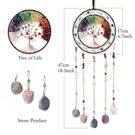 RAGKUU Colorful Tree of Life Dream Catcher with Stone Pendant