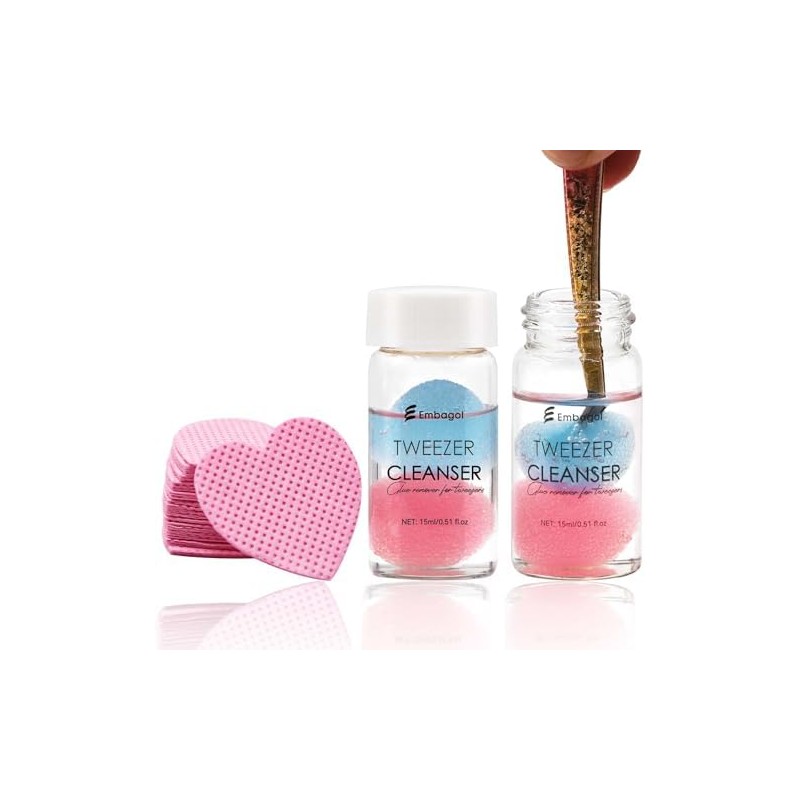 Pinzas limpiadoras de extensiones de pestañas con toallitas de uñas,