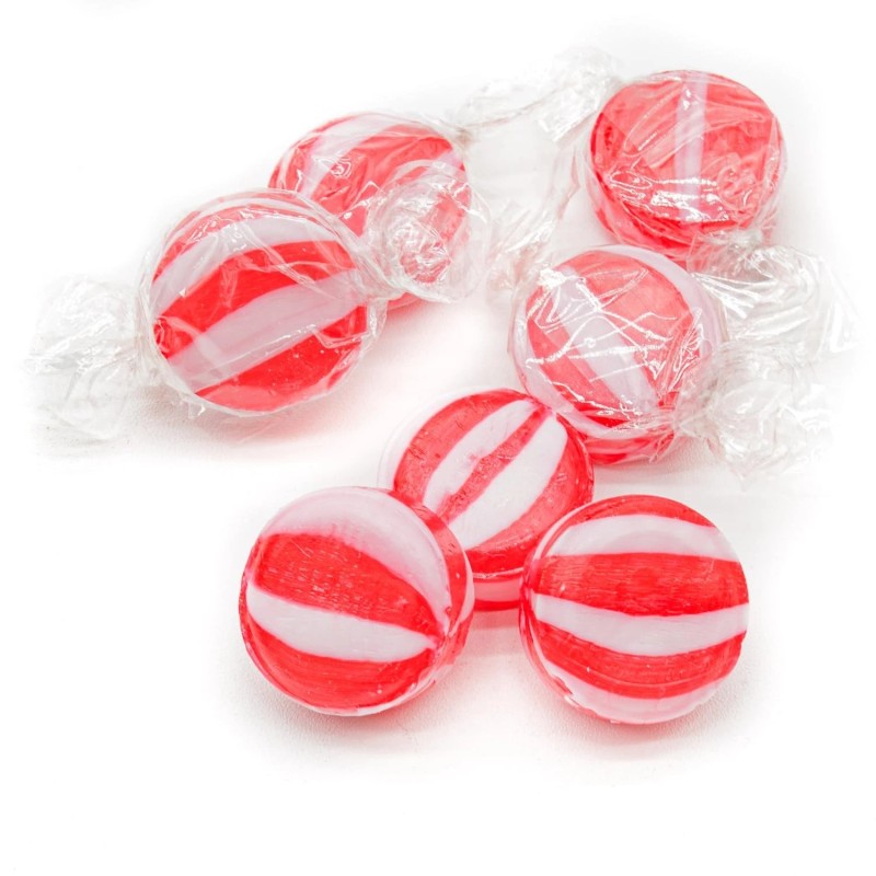Colombina Cinnamon Striped Flavor Discs, Red & White, Bulk Hard