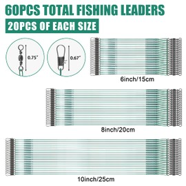 OROOTL Fishing Leaders Kit, 60pcs Stainless Steel Fishing Leaders Saltwater Wire Leader Lines with Swivels Snaps Fishing Tackle Lures Bait Hook Connector 6/8/10inch