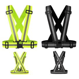 CHENGBAO Juego de 2 Piezas Chaleco Reflejante，Bandas de Reflectante，Ciclismo Nocturno Reflective Bands，Safety Reflector Tape Straps (Negro y Verde)