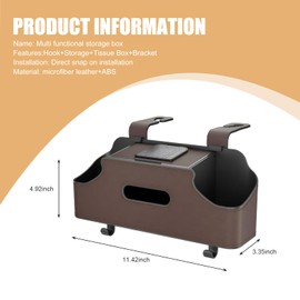 Shakas Car Seat Back Organizer, Multifunctional Cup Holder Tissue Box Mobile Phone Holder Hanging Storage Hook, Plug-in Headrest Leather Storage Rack, for Most Cars Travel Accessories (Brown)
