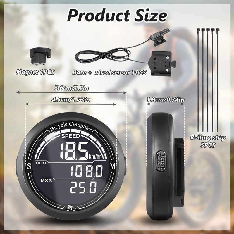 AMFUN Bicycle computer Wireless, 2.2 inch LCD Screen Auto Backlight,