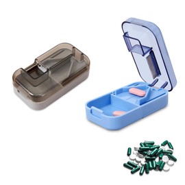 2Pcs Small Pill Tablet Cutter, Tablet Cutter, Adjustable Pill Cutter, Portable Pill Splitter, Pill Cutter with 2 Small Pill Box, Multiple Pill Cutters, for Large Pills Transparent