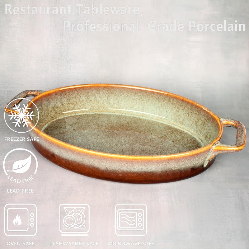 jinsongdafa Oval Casserole Dish, 12" x 8" Ceramic Au gratin