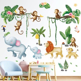 DECOWALL SG3-2311 Jungle Animals Tree Wall Decals Cute Monkey Lion Wall Stickers Baby Nursery Kids Room Living Room Home Décor