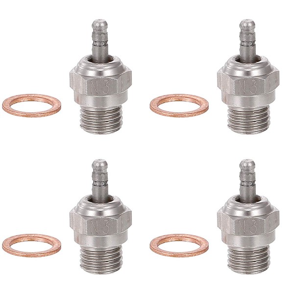 Globact 4pcs 70117 Hot Glow Plug N3 No. #3 Spark Nitro Engine Parts Replace OS for Traxxas Kyosho HSP HPI Redcat 1/8 1/10 RC Car Truck Buggy