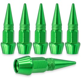 MEAJOO 6PCS Spiked Style Tire Valve Stem Caps, Universal Aluminium Alloy Dustproof Tire Valve Stem Covers for Cars, SUV, Trucks, Bikes, Motorcycles, Bicycles(45MM & Grass Green)