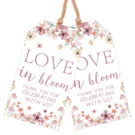 kreat4joy Love In Bloom Bridal Shower Decorations, 50pcs Love In Bloom Thank You Cards for Floral Flower Thank You for Celebrating with Us Tags Bachelorette Wedding Engagement Gift