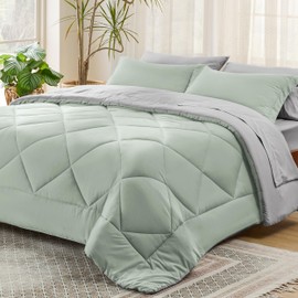 Bedsure Sage Green Twin XL Comforter Sets - 5 Pieces Reversible Twin XL Bedding Sets, Bed Sets Comforters, Sheets, Pillowcase & Sham, Grey XL Twin Bed in a Bag for College
