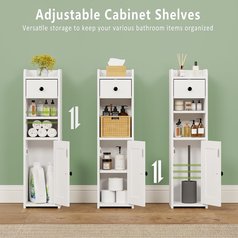 Lomojo Small Bathroom Storage Cabinet with Drawer,7.75L*7.75D*29.6H (White)
