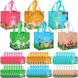 Sanwuta 48 Pcs Easter Gift Bags Easter Reusable Treat Bags Non Woven Bags Easter Tote Bags with Handle Goodie Bags Bunny Bag