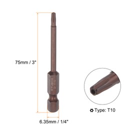 sourcing map Pack of 2 T10 Torx Bit 1/4 Inch Hex Shank 3 Inch Length Magnetic Security Star Screwdriver Power Tool, Red