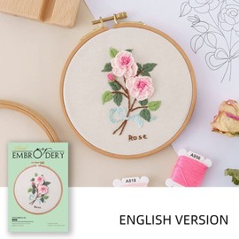 zalati Embroidery Kit Cross Stitch Set with Fabric, Hoop, Threads, Needles, English Manual for Beginners - Rose