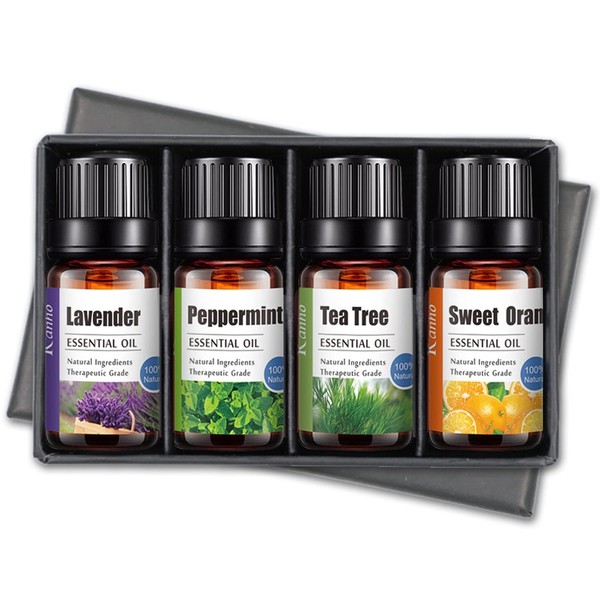 Organic Essential Oils Set of 4 - Relaxation and Wellbeing from Nature | Lavender, Peppermint, Tea Tree, Sweet Orange | 100% Natural | For Aromatherapy, Aroma Diffuser, Massage and Bath Additive