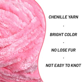 Fuzzy Chunky Chenille Yarn for Crocheting，Soft Plush Yarn for Hand Knitting，Bulky 3x100 g（3x49.2 yd） Baby Blanket Yarn for Crocheting Amigurumi Yarn，Crochet Fluffy Velvet Yarn(Pink)