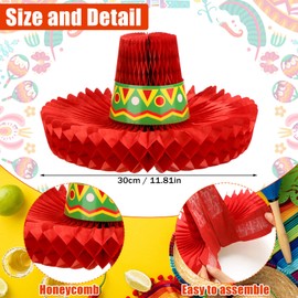 Jetec 6 Pcs Honeycomb Mexican Party Hats - 11.8 Inch Fiesta Decorations for Tables, Mariachi Themed Centerpieces for Cinco de Mayo Parties