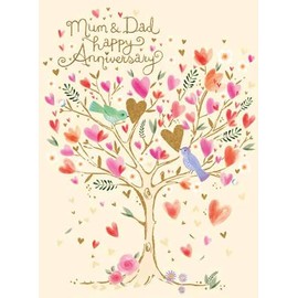 Noel Tatt Mum & Dad Happy Wedding Anniversary Card - Love Heart Tree & Birds - Eco-Friendly & Recyclable