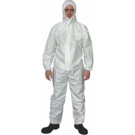 Disposable Coverall Overall Suit,Full Body Protective,Heavy-Duty Protective Suits Chemical Protection with Elastic Wrists, Ankles and Hood (L)