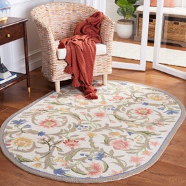 SAFAVIEH Chelsea Collection Area Rug - 3' x 5' Oval, Ivory, Hand-Hooked French Country Wool, Ideal for High Traffic Areas in Living Room, Bedroom (HK248A)