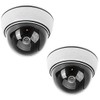 BW 2x Outdoor Indoor Fake Imitation IR Dome CCTV Blinking Red LED Flashing Light Surveillance Security Dummy Camera with Warning Sticker - White