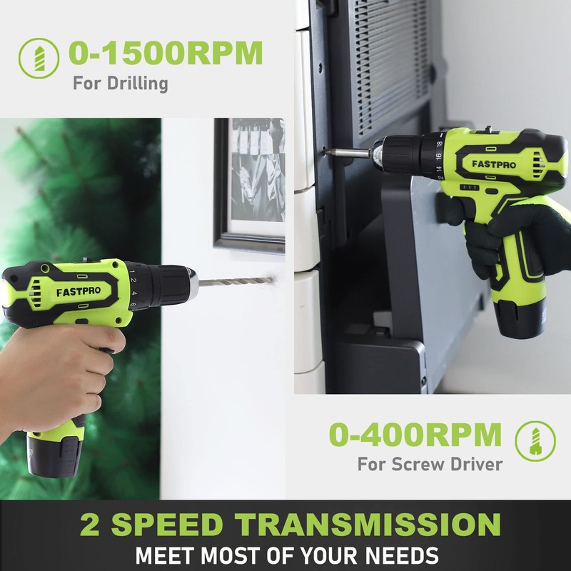 FASTPRO 160-Piece Home Tool kit with Drill, 12V Cordless Lithium-ion
