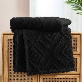 WONGS BEDDING Cuddly Fluffy Blanket, 150 x 200 cm, Black Blankets, Cream Blanket, Warm Fleece Blanket, Soft Sofa Blanket, Couch Blanket for Bed, Sofa, Office, Girls