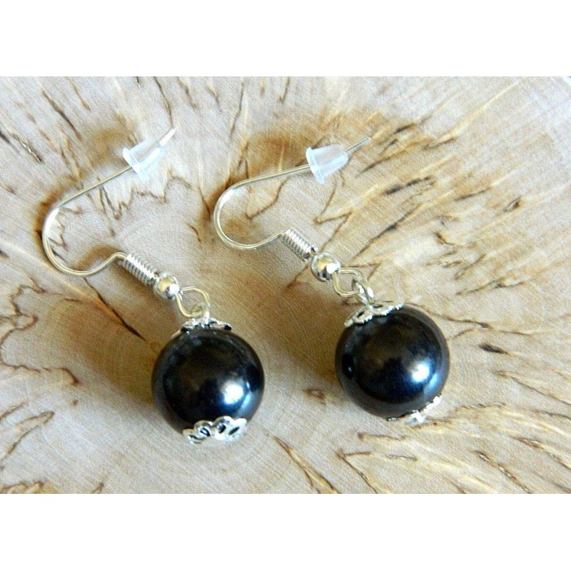 SHUNGITE EARRINGS 12mm beads