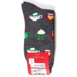CHARTER CLUB Christmas Crew Socks Hot Cocoa Heather Charcoal Gray Size 9-11