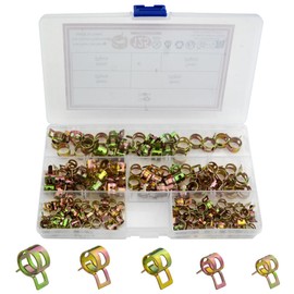 TOVOT 125PCS Zinc Plated Hose Clamps Assortment Kit 5 Sizes Hose Clips Set Fuel Pipe Clips 6/7/8/9/10mm Spring Hose Clips