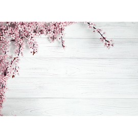 Baocicco 10x8ft Valentine's Day Backdrop Countryside Rustic White Wood Plank with Wood Texture Spring Pink Blossom Peach Apricot Cherry Background Children Baby Adults Portraits Backdrop